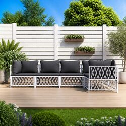 Garden Lounge Set 5 Piece Outdoor Furniture White Steel Frame Cushions Modular