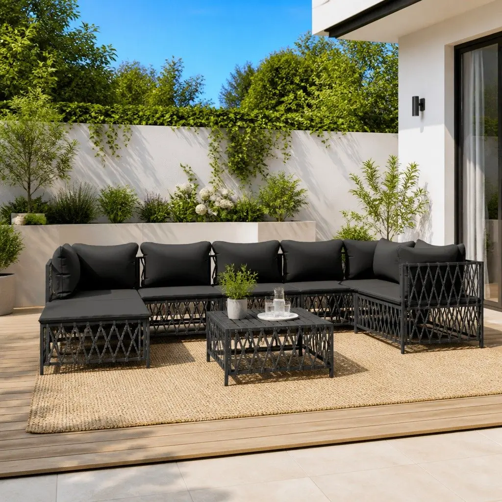 Garden Lounge Set 8 Piece Modular Sofa Anthracite Steel Frame