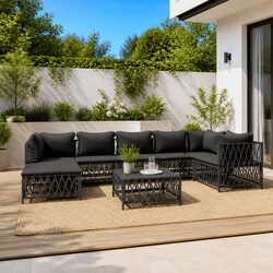 Garden Lounge Set 8 Piece Outdoor Furniture Modular Sofa Anthracite Steel Frame
