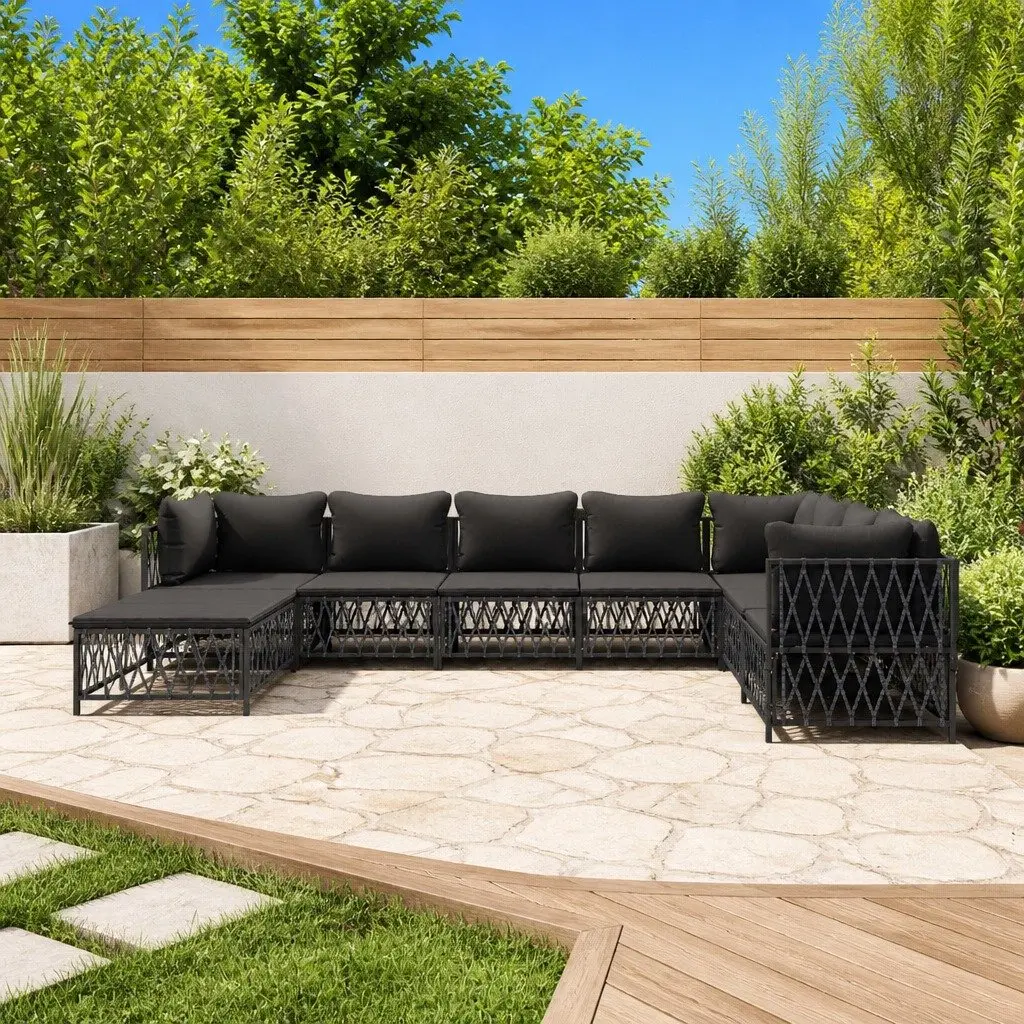 Garden Lounge Set 8 Piece Modular Outdoor Furniture Anthracite Sturdy Steel Frame Woven Fabric Cushions