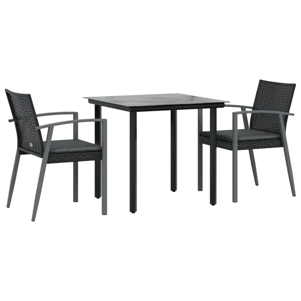 Outdoor Dining Set 3 Piece Poly Rattan Steel Table and Armchair Weather Resistant