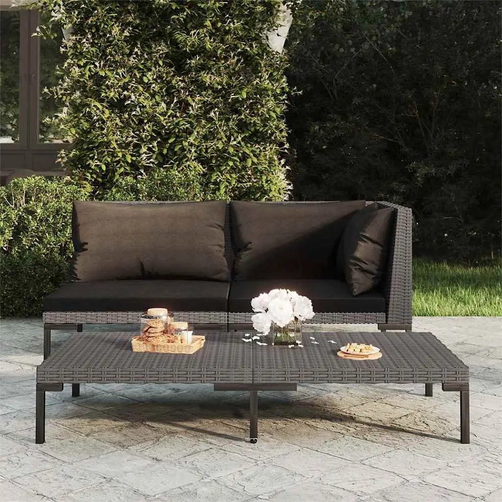 Outdoor Sectional Sofa Half Round Poly Rattan Garden Seating Grey Cushions