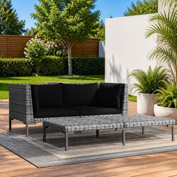 Outdoor Sectional Sofa Lounge Set 3 Piece Grey Half Round Rattan Garden