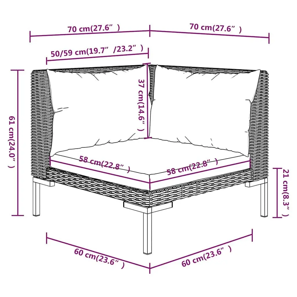3 Piece Garden Lounge Set Grey Half Round Rattan Outdoor Sectional Sofa