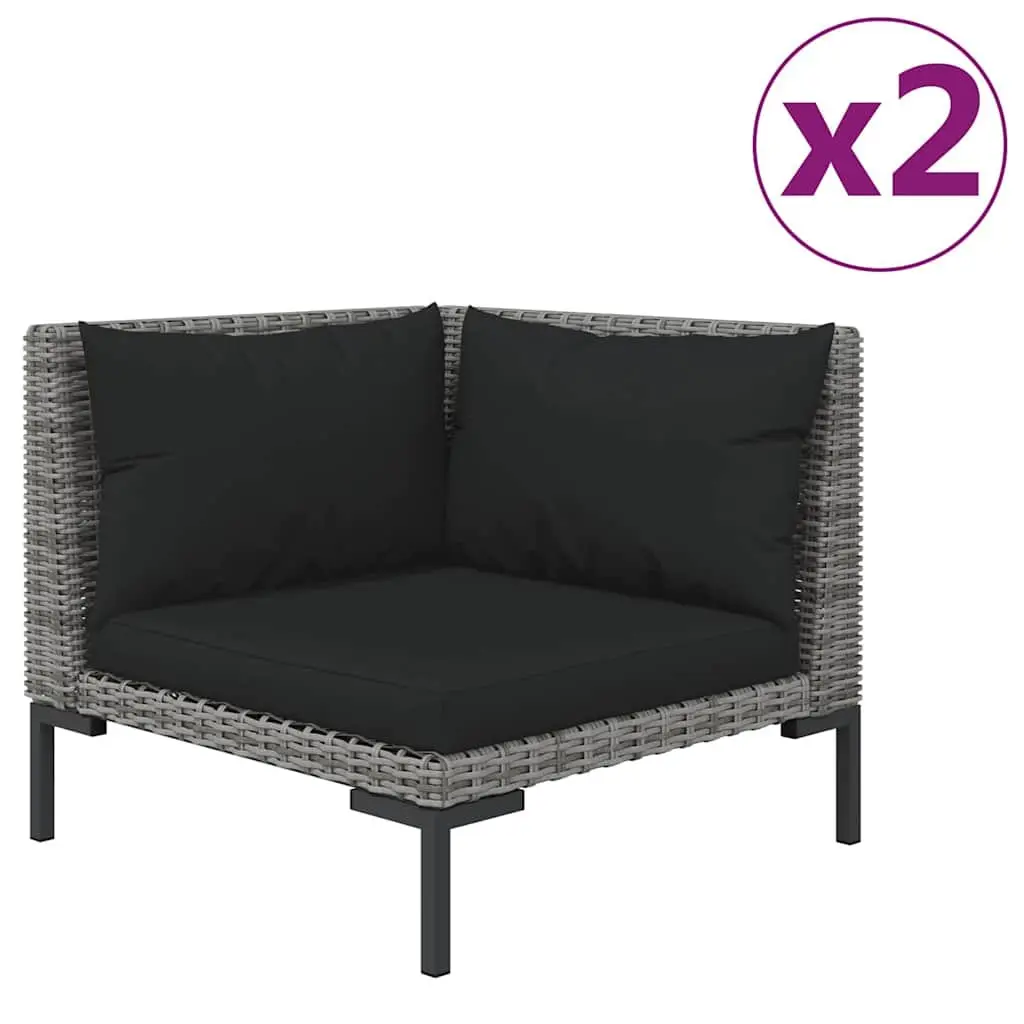 3 Piece Garden Lounge Set Grey Half Round Rattan Outdoor Sectional Sofa