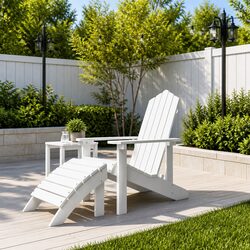 Outdoor White Adirondack Chair with Footstool