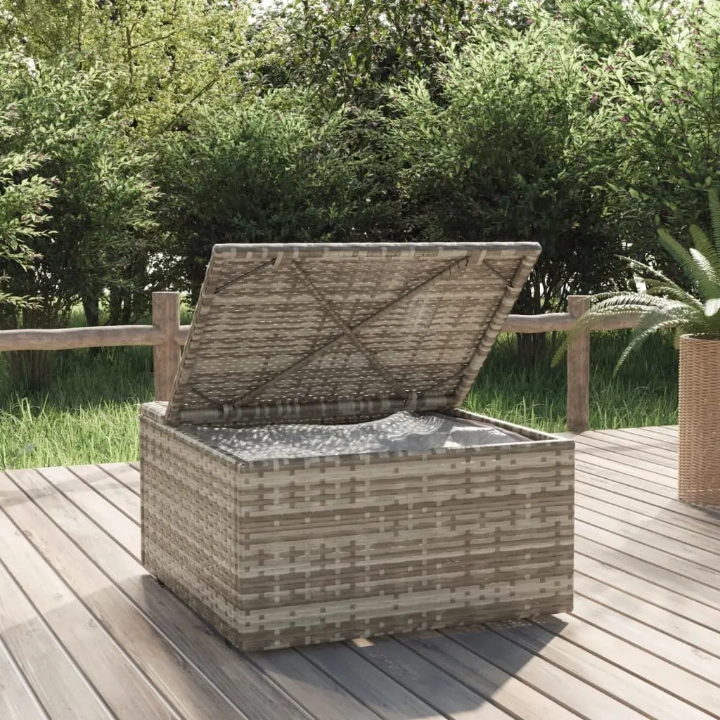 Garden Footrest Ottoman Grey Poly Rattan Durable with Storage Cushion