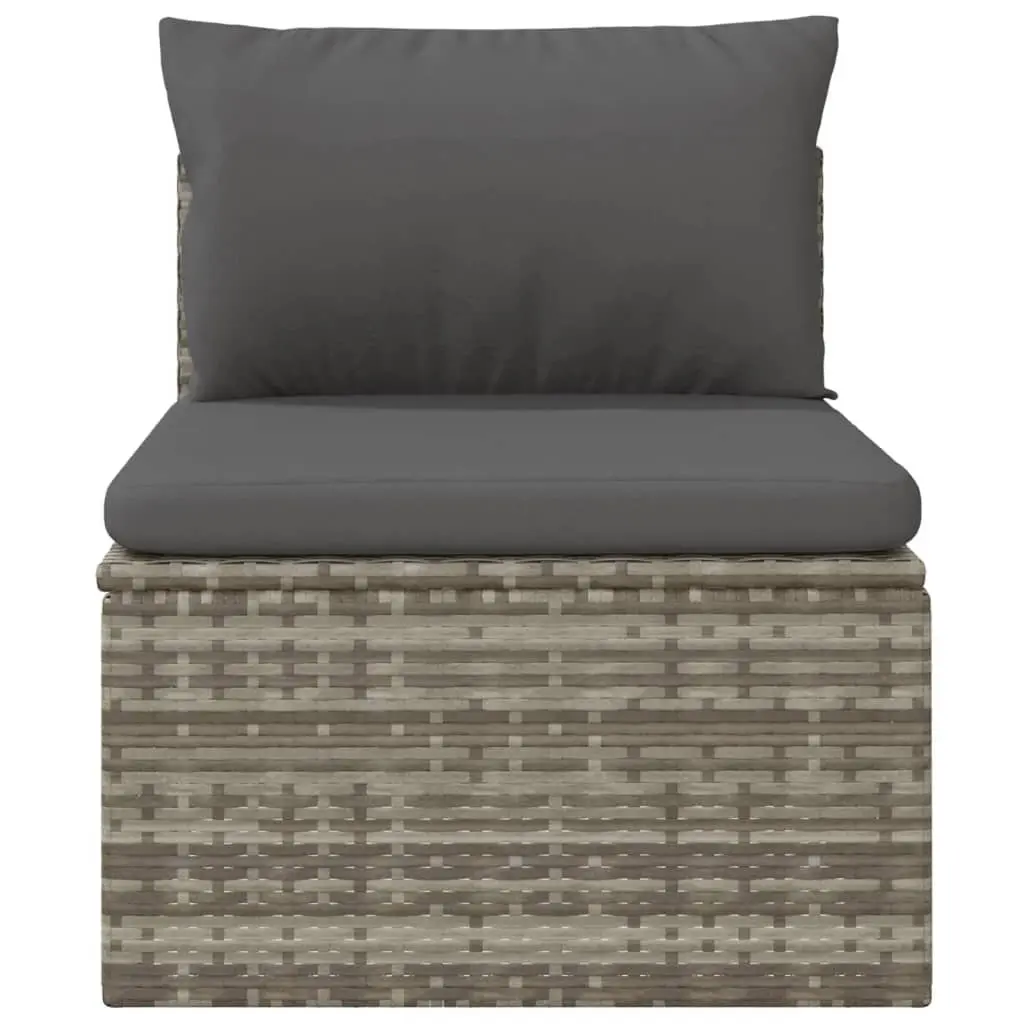 Garden Middle Sofa Grey Poly Rattan Outdoor Seating with Cushions and Waterproof Storage