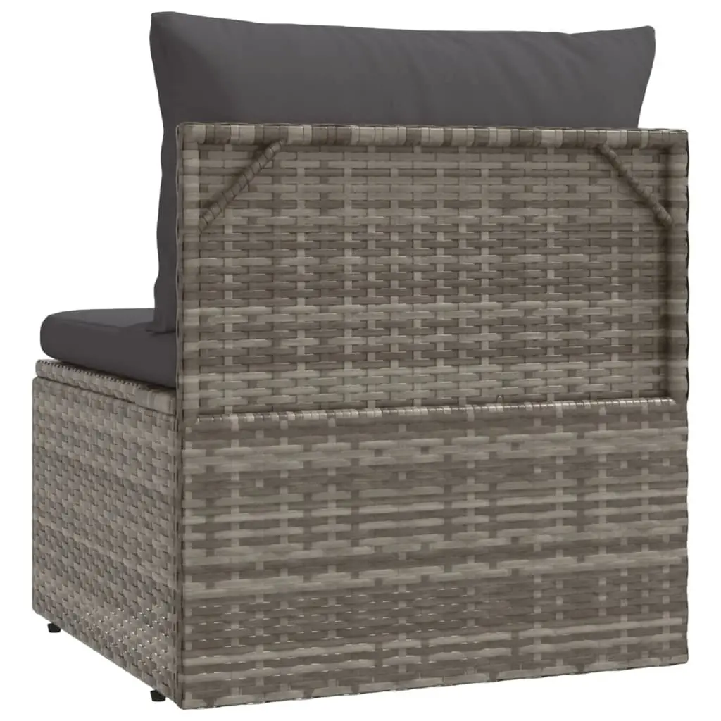 Garden Middle Sofa Grey Poly Rattan Outdoor Seating with Cushions and Waterproof Storage