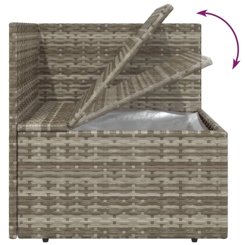 2-Seater Garden Sofa Grey Poly Rattan Outdoor Patio Lounge Couch with Cushions and Storage Space