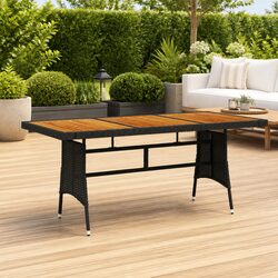 Garden Dining Table 160x70x72cm Outdoor Patio Furniture Black PE Rattan Wood