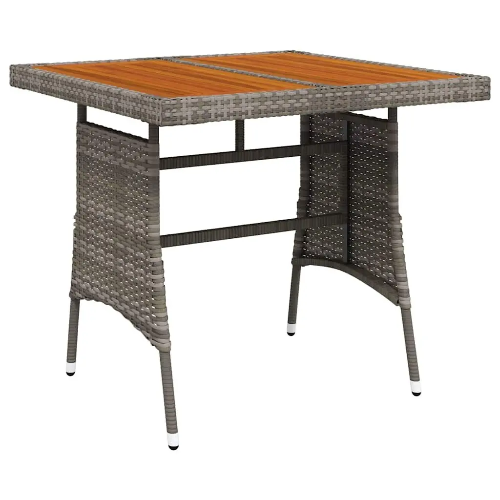Garden Table 70 x 70 cm Grey Outdoor Dining Patio Furniture Solid Acacia Wood Top Powder-coated Steel Frame PE Rattan Weather Resistant
