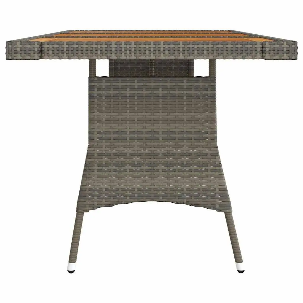 Outdoor Dining Table 160cm Solid Acacia Wood Top Powder-Coated Steel Frame PE Rattan Covering Grey