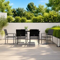 Outdoor Garden Chairs Set 6 pcs Black Poly Rattan Patio Seating with Armrests