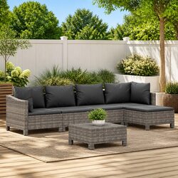 Garden Lounge Set 6 Piece Outdoor Furniture with Cushions Grey Rattan