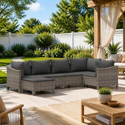 Garden Lounge Set 6 Piece Outdoor Furniture Grey Poly Rattan with Cushions