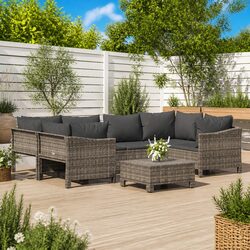 7 Piece Garden Lounge Set Outdoor Furniture Grey Poly Rattan with Cushions