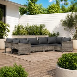 Outdoor Lounge Furniture Set – 7 Pieces with Grey Cushions