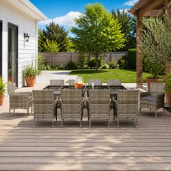 Stylish 11-Piece Garden Dining Set with Grey Cushions