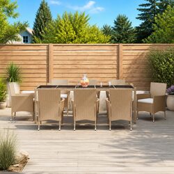 Stylish 9 Piece Beige Outdoor Dining Set for Your Space