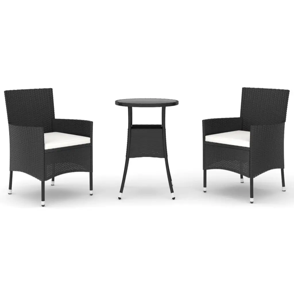 Garden Bistro Set 3 Piece Outdoor Furniture Black PE Rattan Chairs Table