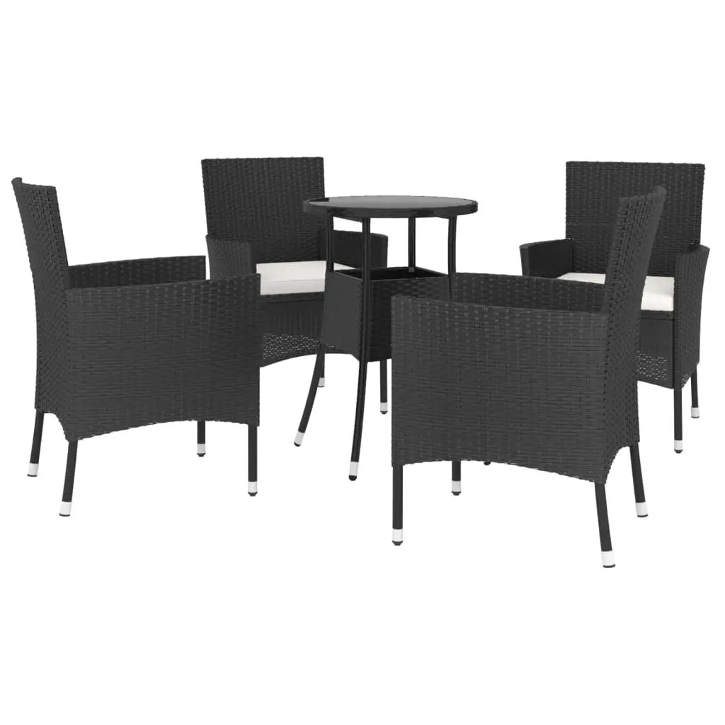 5 Piece Outdoor Bistro Set Black PE Rattan Furniture with Cushioned Chairs and Table
