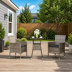 Stylish Grey 3 Piece Garden Bistro Set with Cushions