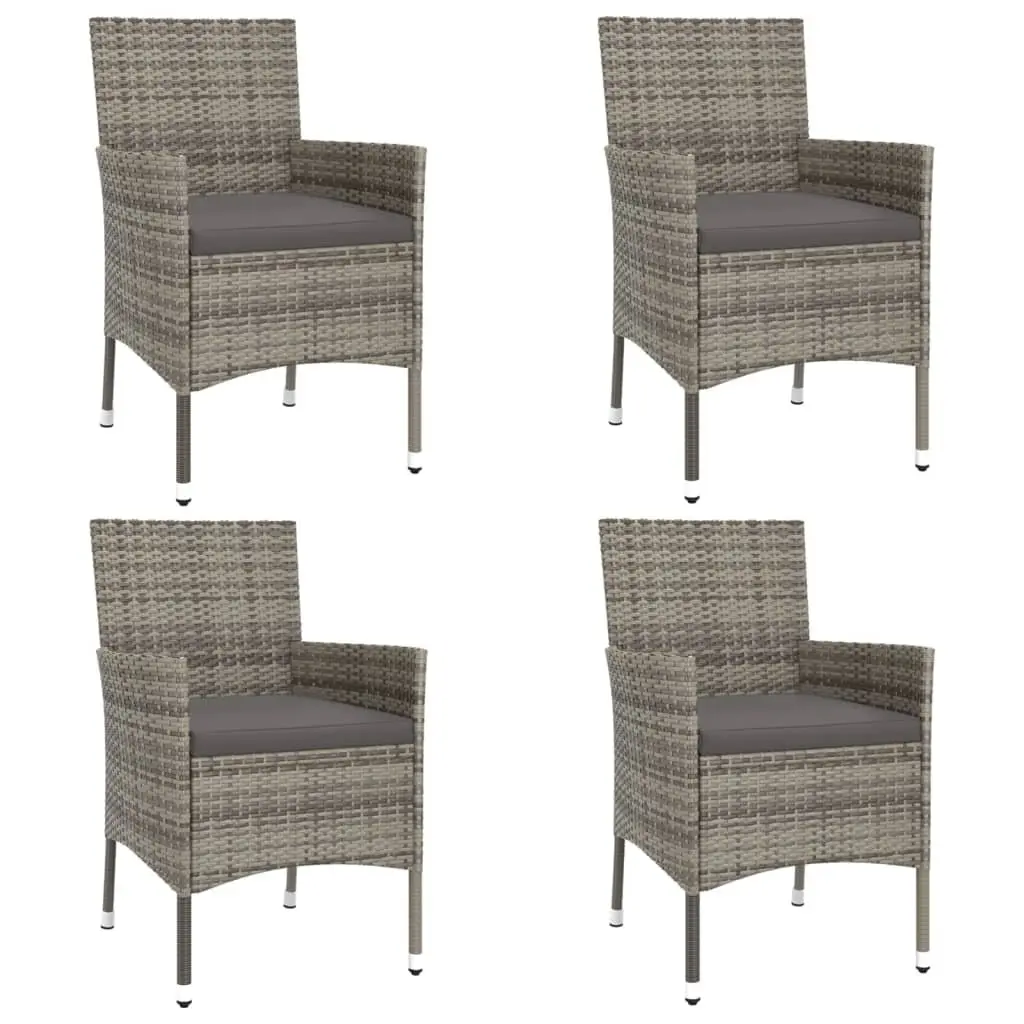 Garden Bistro Set 5 Piece Grey Poly Rattan Cushioned Chairs and Table