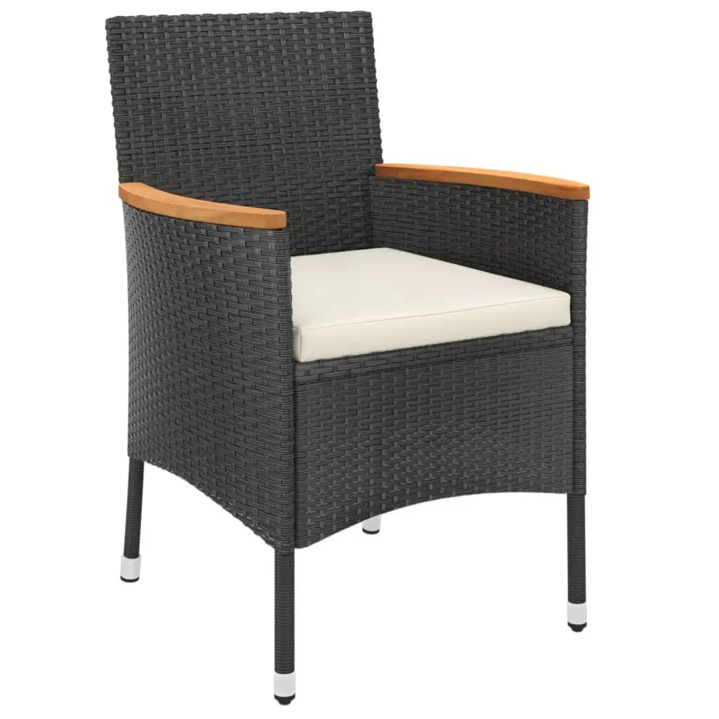 Garden Bistro Set 3 Piece Black Poly Rattan Outdoor Furniture with Cushions