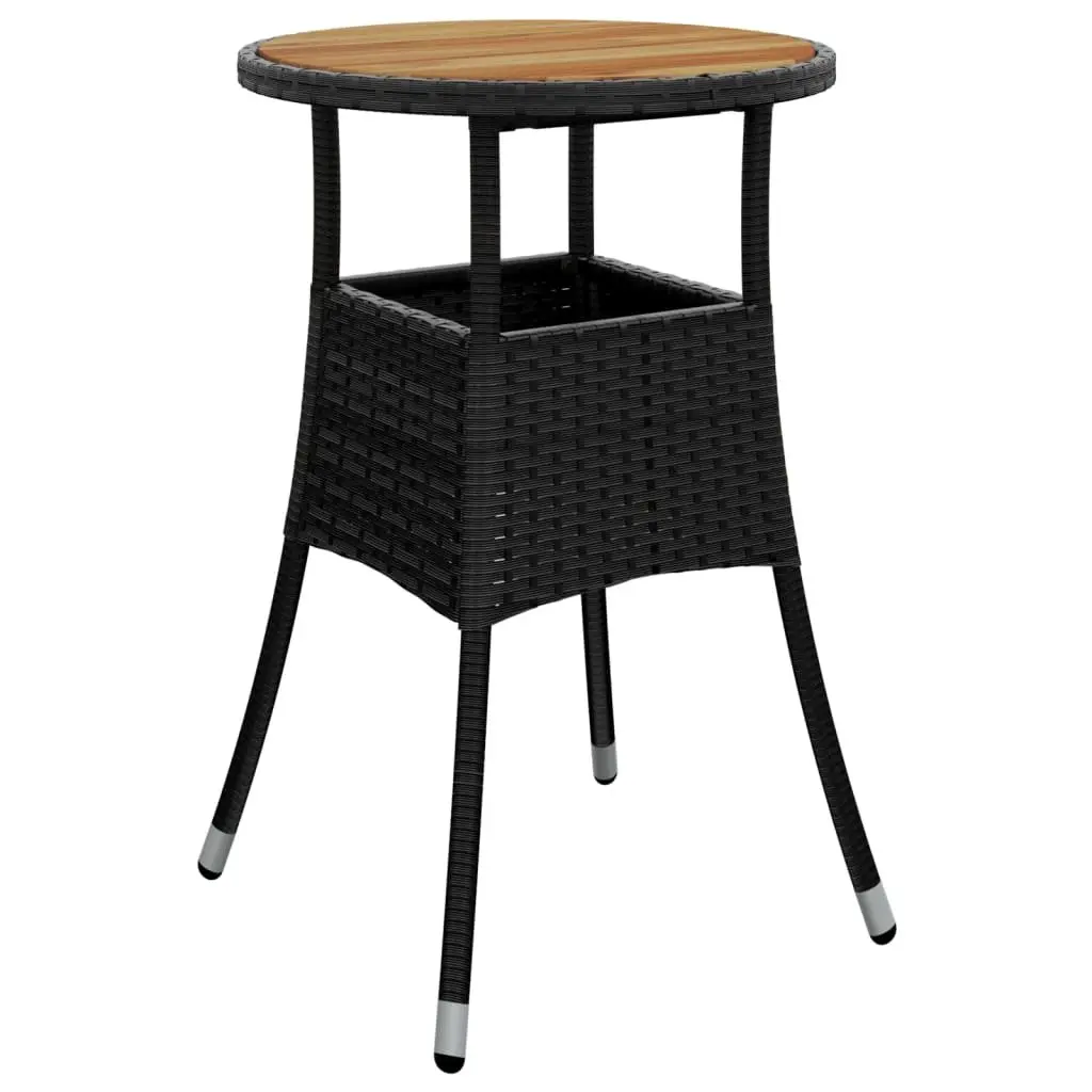 Garden Bistro Set 3 Piece Outdoor Furniture Black PE Rattan Chairs Table with Cushions