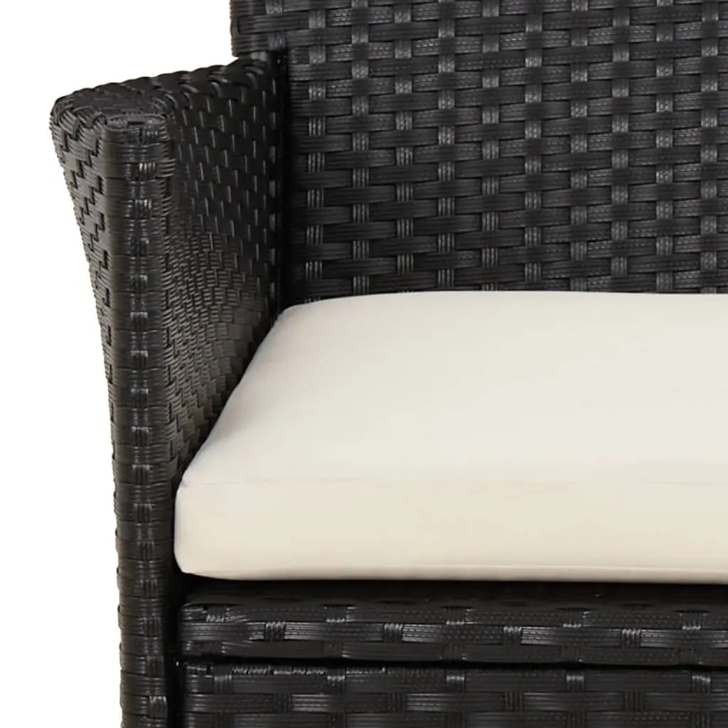 Garden Bistro Set 3 Piece Outdoor Furniture Black PE Rattan Chairs Table with Cushions