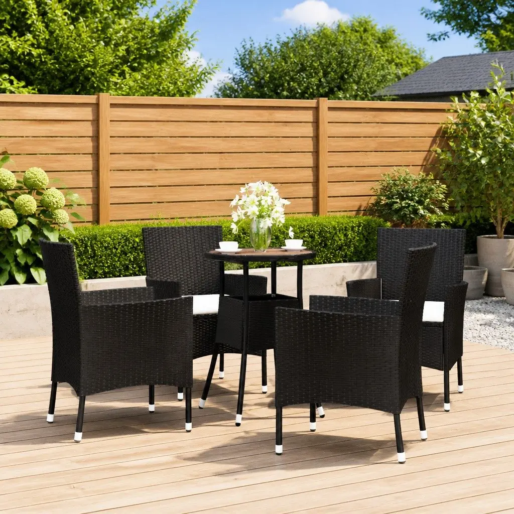 Black Outdoor Bistro Set 5 Piece Weather Resistant Rattan Furniture with Cushions