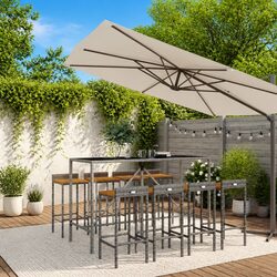 Garden Bar Set 9 Piece Outdoor Furniture Patio Dining Table Stools Grey