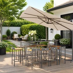 Stylish 11 Piece Grey Rattan Bar Set for Your Patio