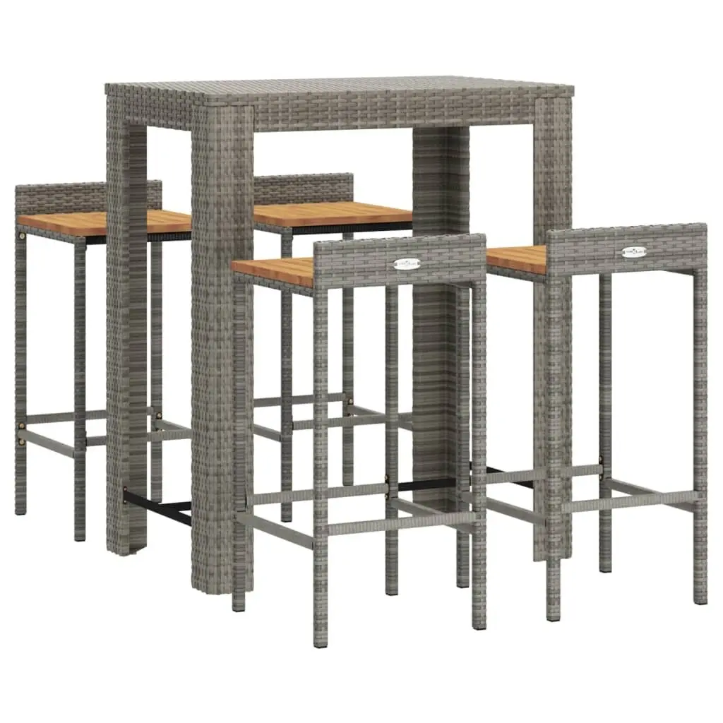 Outdoor Furniture Set 5 Piece Patio Bar Table with Stools Grey Poly Rattan and Solid Wood