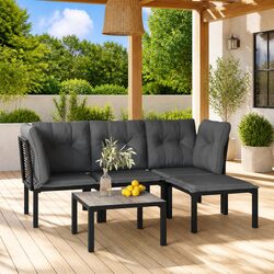 5 Piece Garden Lounge Set Outdoor Furniture Black Grey Poly Rattan Patio Sofa