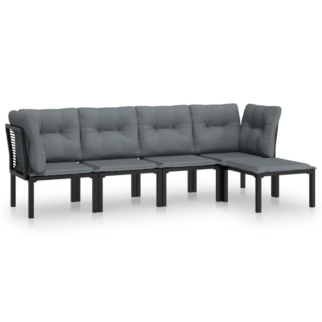 5 Piece Outdoor Garden Lounge Set Black Grey Poly Rattan Furniture Patio Sofa