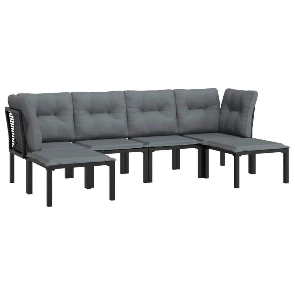 6 Piece Modular Garden Lounge Set Black PE Rattan Weather Resistant Outdoor Furniture