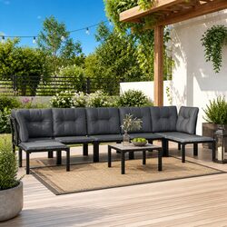 Outdoor Garden Lounge Set 8 Piece Black Grey Poly Rattan Furniture Patio Sofa