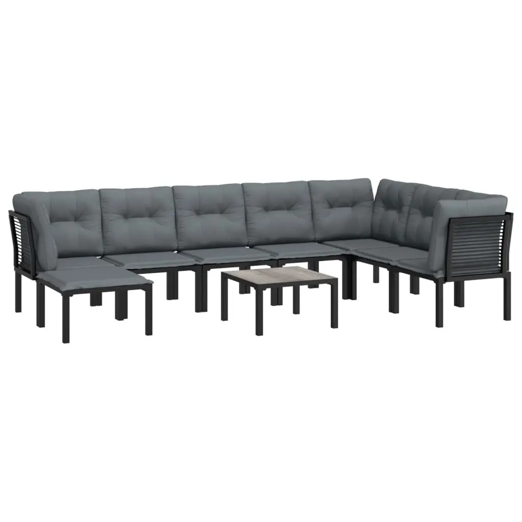 Garden Lounge Set 9 Piece Modular Outdoor Furniture Black Grey Rattan Sofa