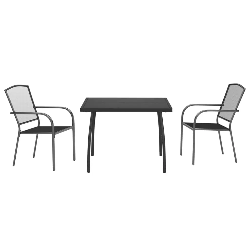3 Piece Anthracite Steel Frame Outdoor Dining Set with Stackable Table and Chairs