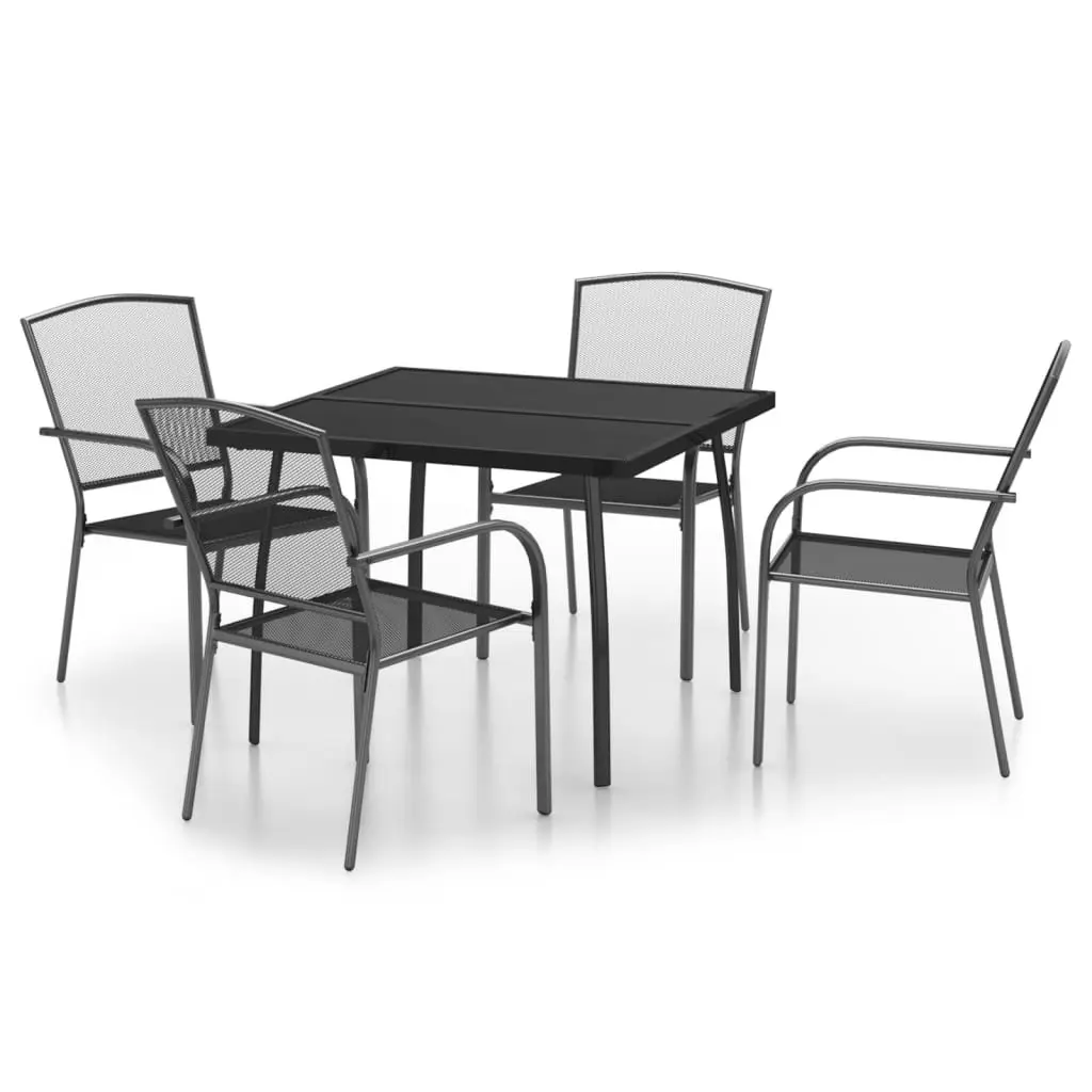 Garden Dining Set 5 Piece Anthracite Steel Outdoor Furniture Table Chairs Stackable