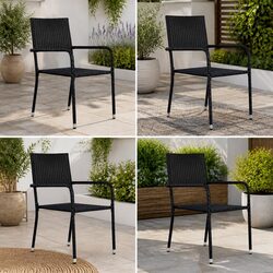 Outdoor Dining Chairs 4 pcs Stackable Garden Seating Black Rattan Style