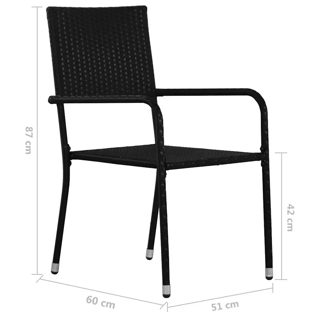 Outdoor Dining Chairs 4 pcs Stackable Black Rattan Style Durable Steel Frame