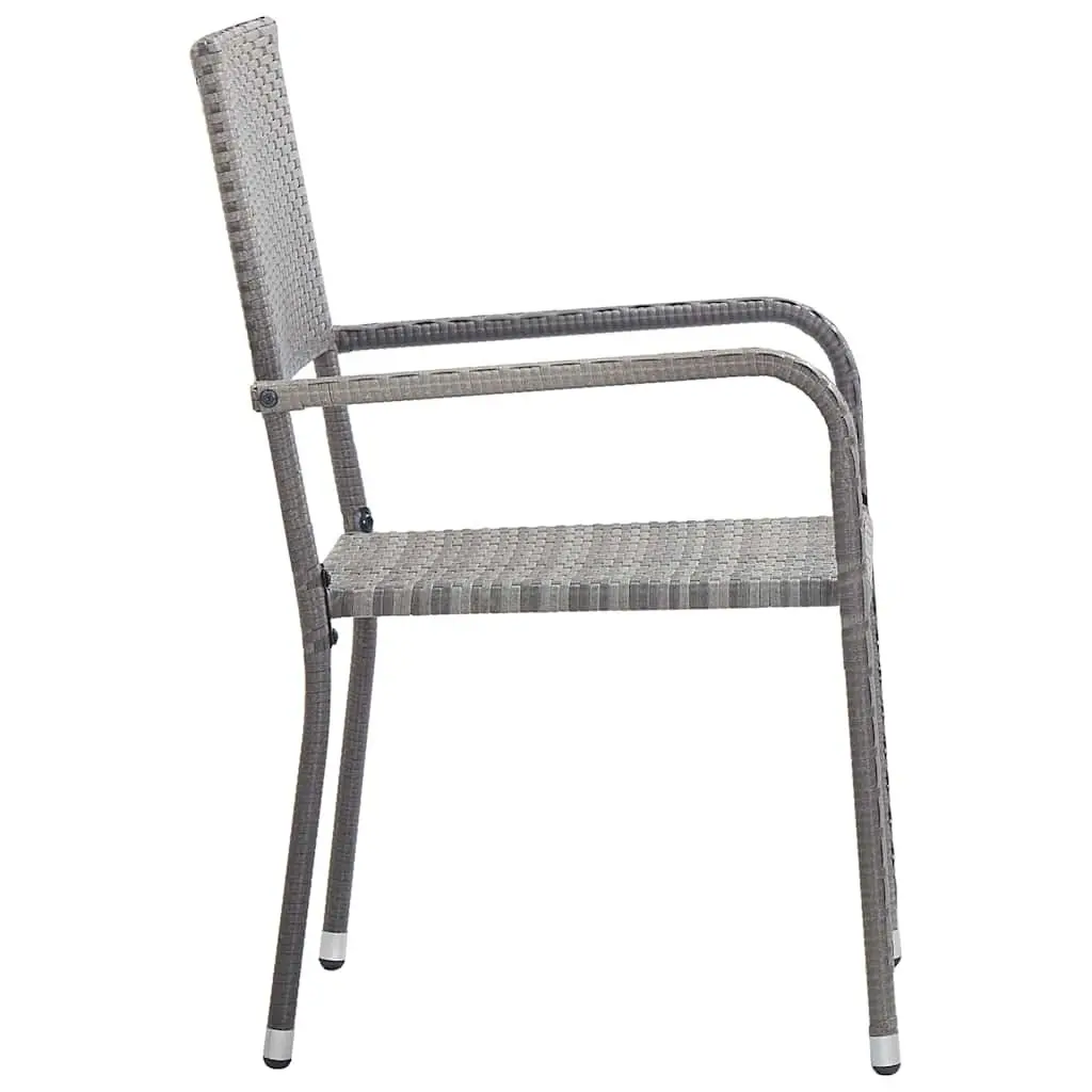 Outdoor Dining Chairs 4 pcs Stackable Grey Poly Rattan Weather Resistant Steel Frame