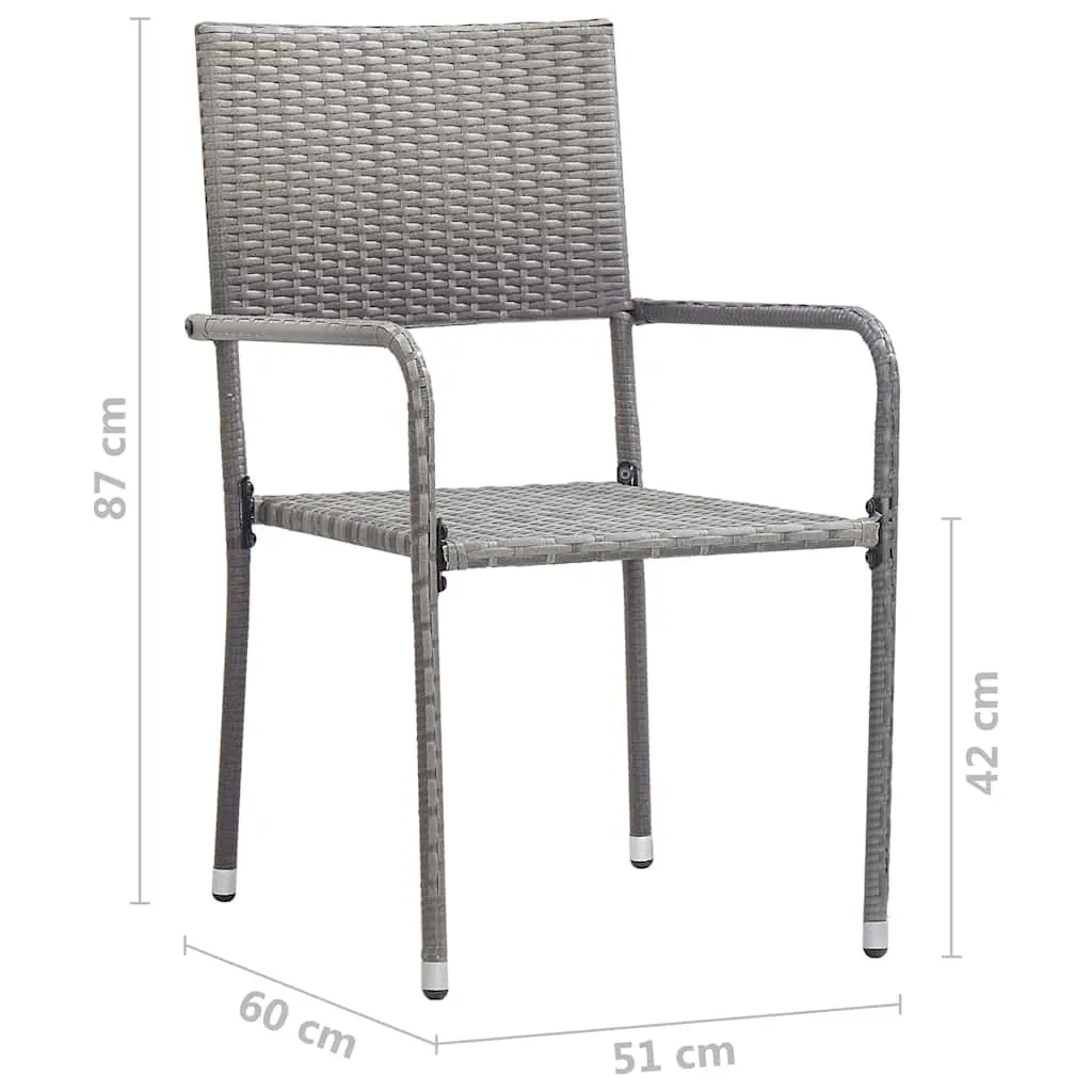 Outdoor Dining Chairs 4 pcs Stackable Grey Poly Rattan Weather Resistant Steel Frame