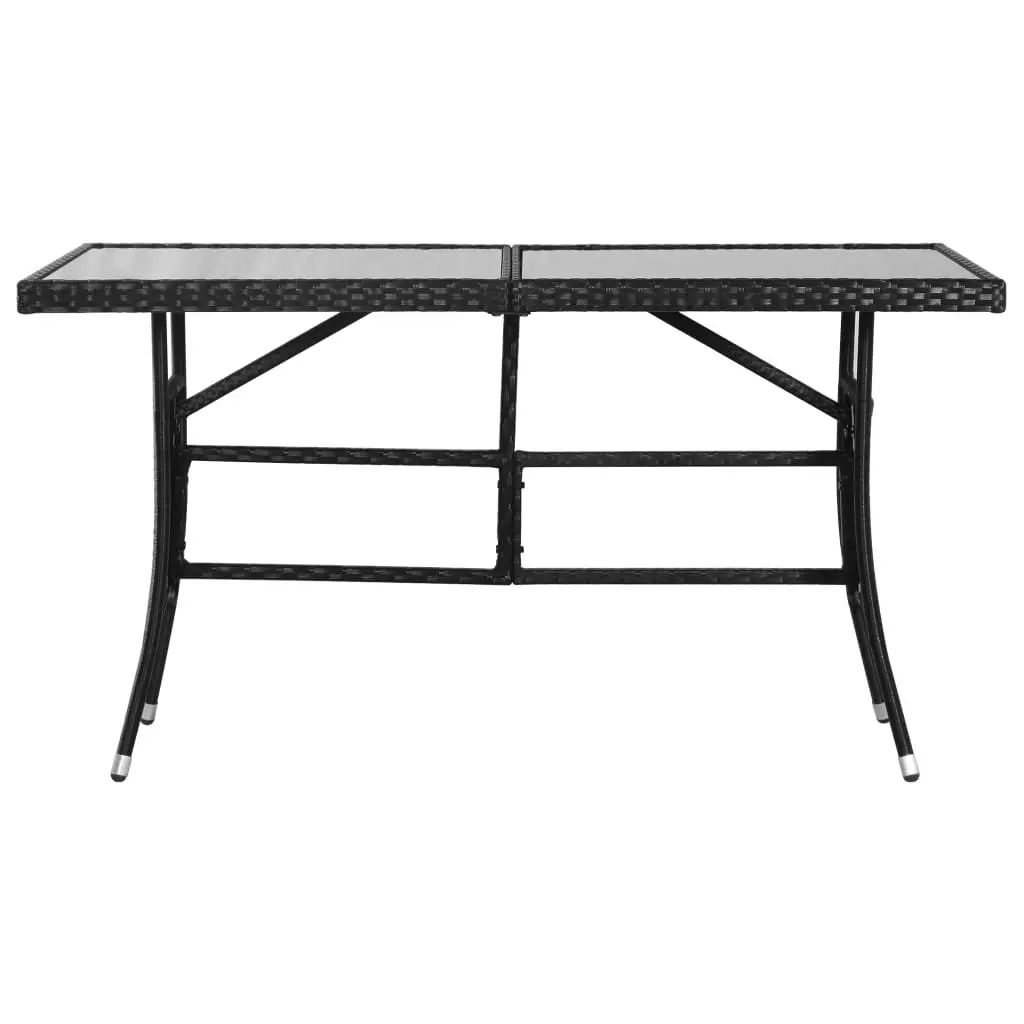 Garden Table 140x80cm Black Poly Rattan Glass Top Outdoor Patio Furniture