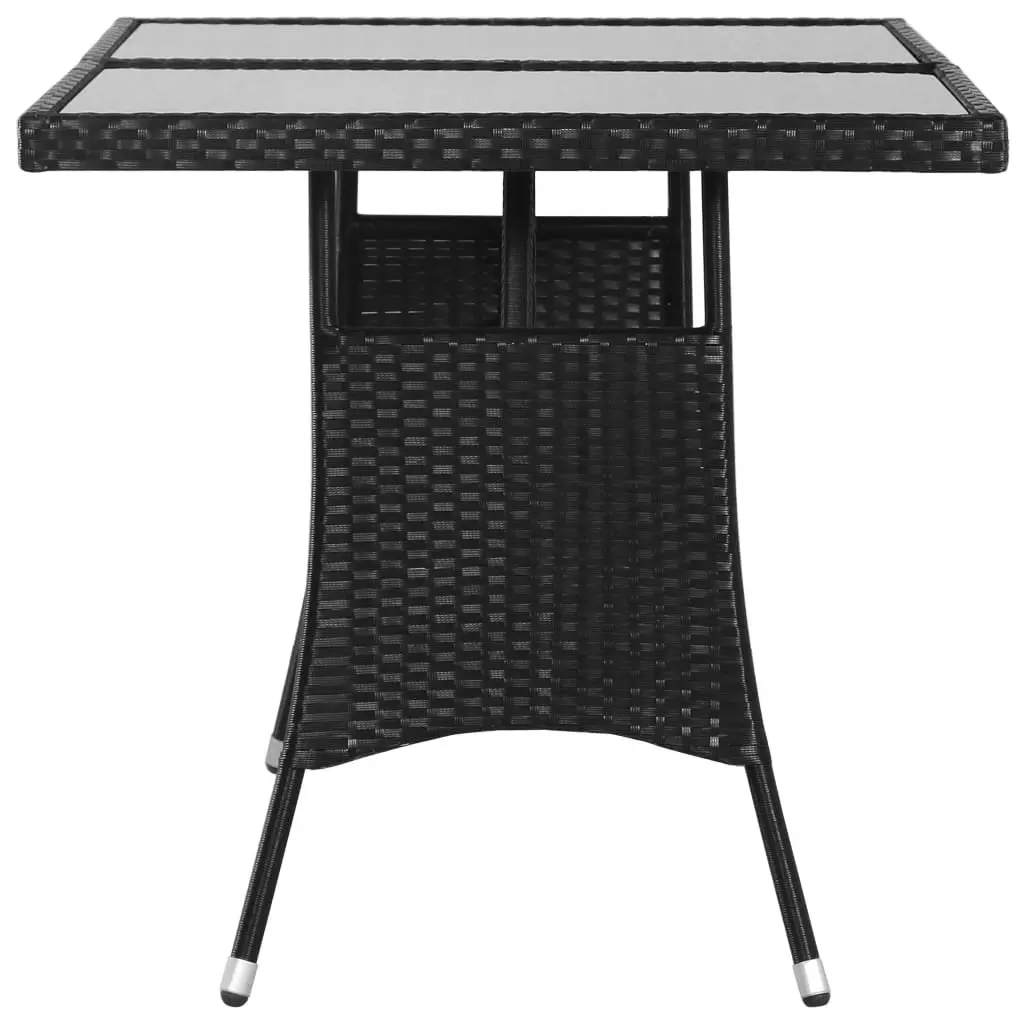 Garden Table 140x80cm Black Poly Rattan Glass Top Outdoor Patio Furniture