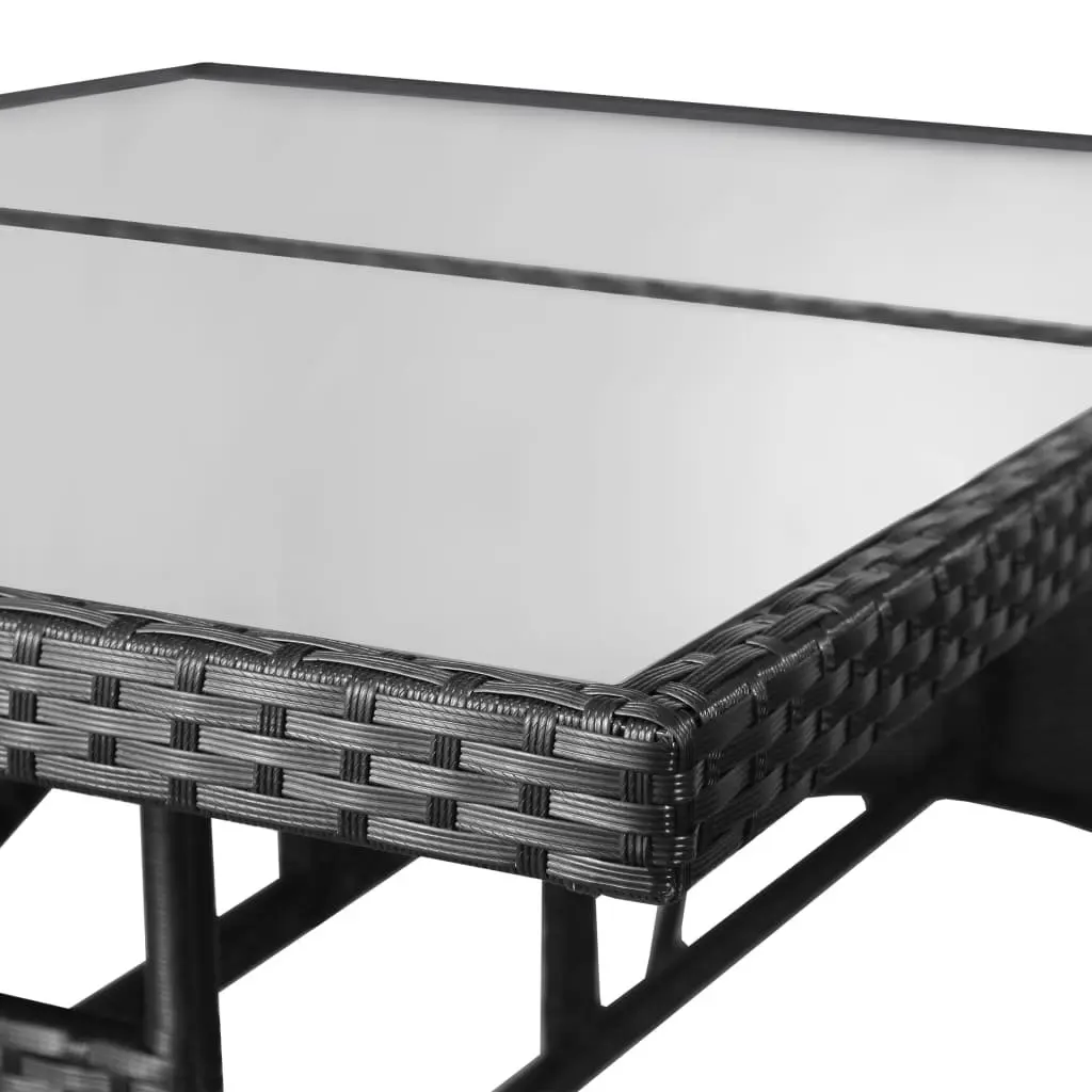 Garden Table 140x80cm Black Poly Rattan Glass Top Outdoor Patio Furniture