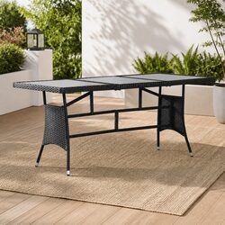 Stylish Black Rattan Glass Top Table for Outdoor Spaces